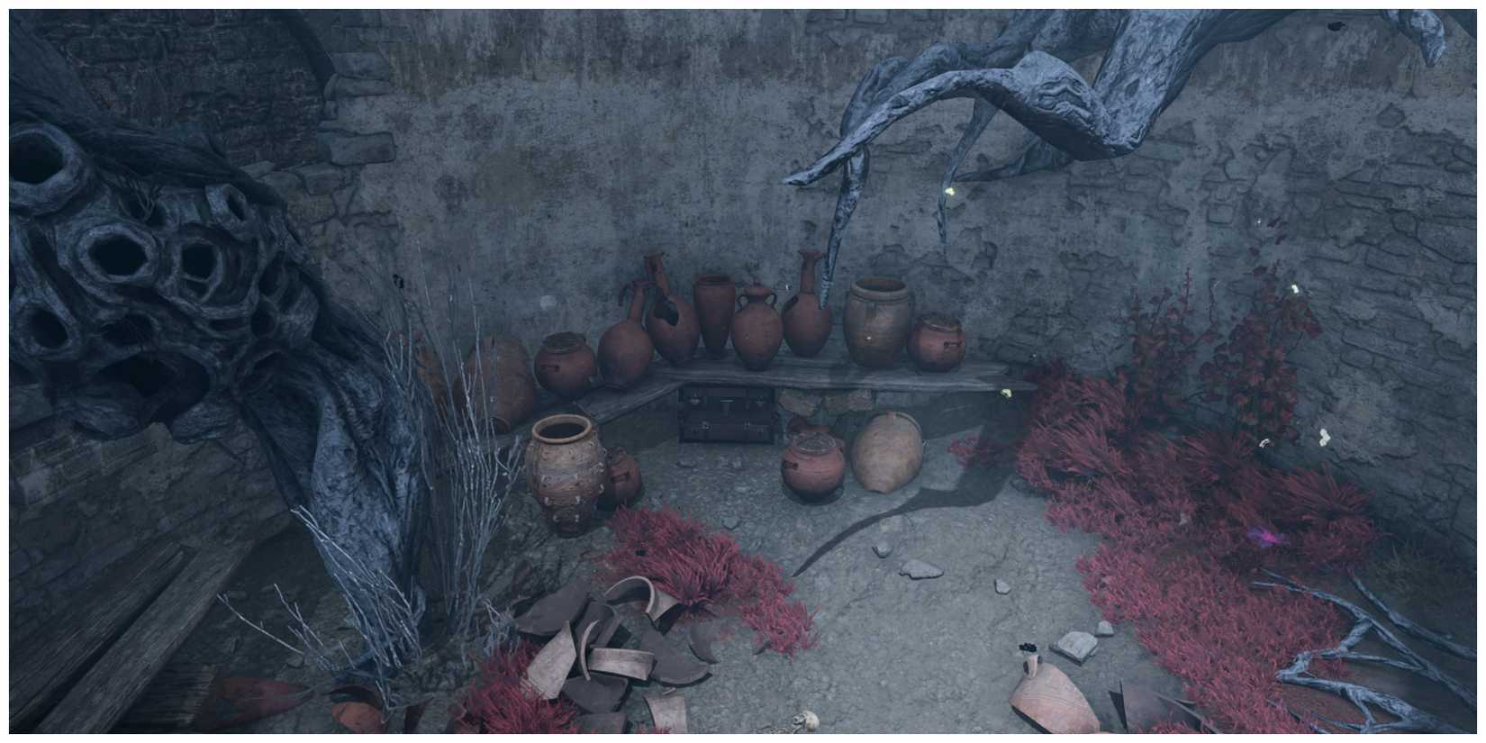 Baldur's Gate 3, Chest In Circular Tower Under Bench Covered In Vases