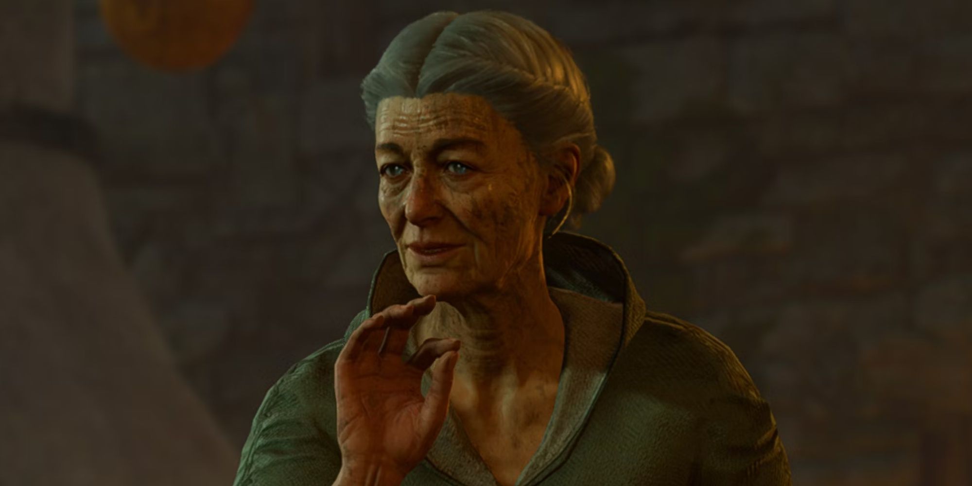 Auntie Ethel speaking to the protagonist in Baldur's Gate 3