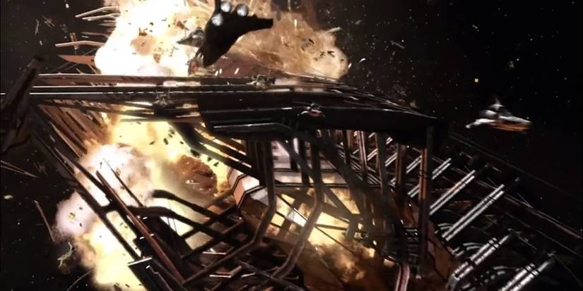 The Resurrection Ship under attack in Battlestar Galactica 