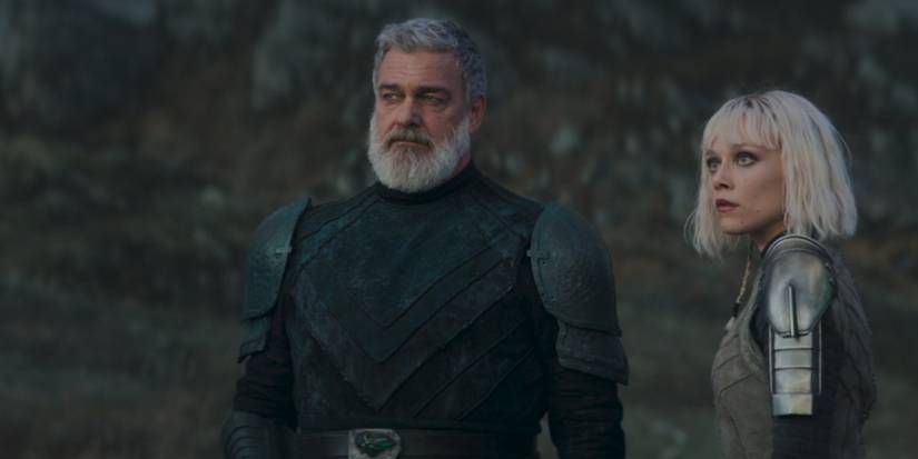 Baylan Skoll played by Ray Stevenson and Shin Hati played by Ivanna Sakhno on Star Wars: Ahsoka