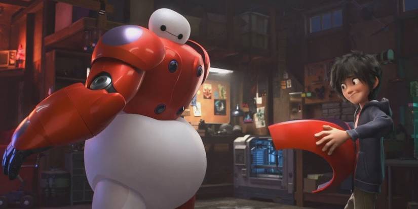 An image of Hiro Hamada pulling out a part from Baymax