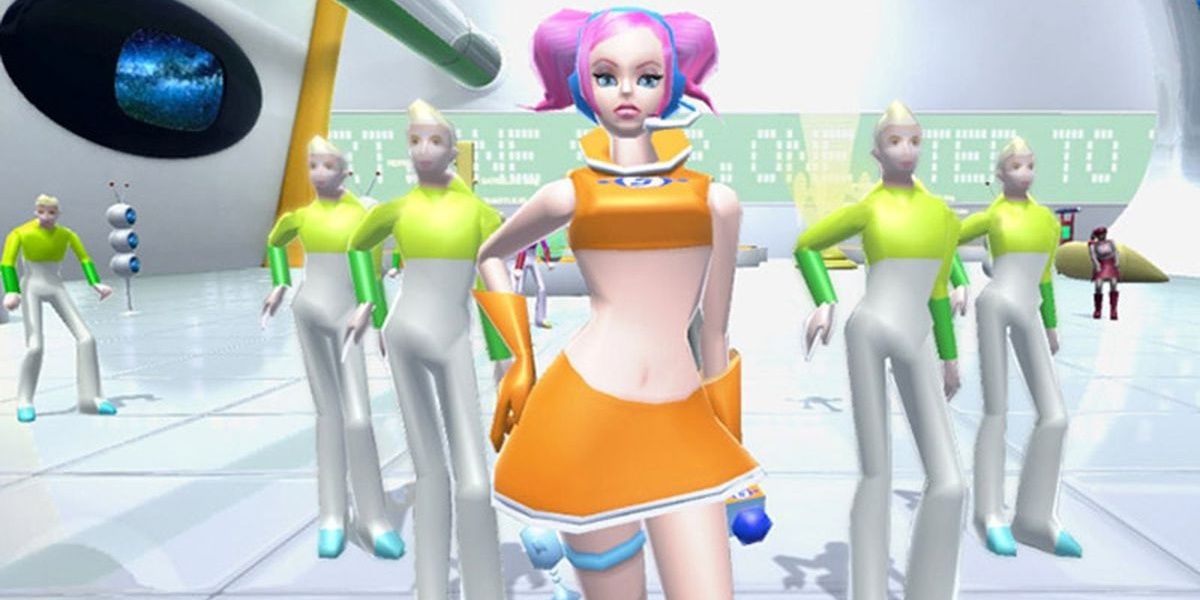 Ulala from Space Channel 5 posing with backup dancers