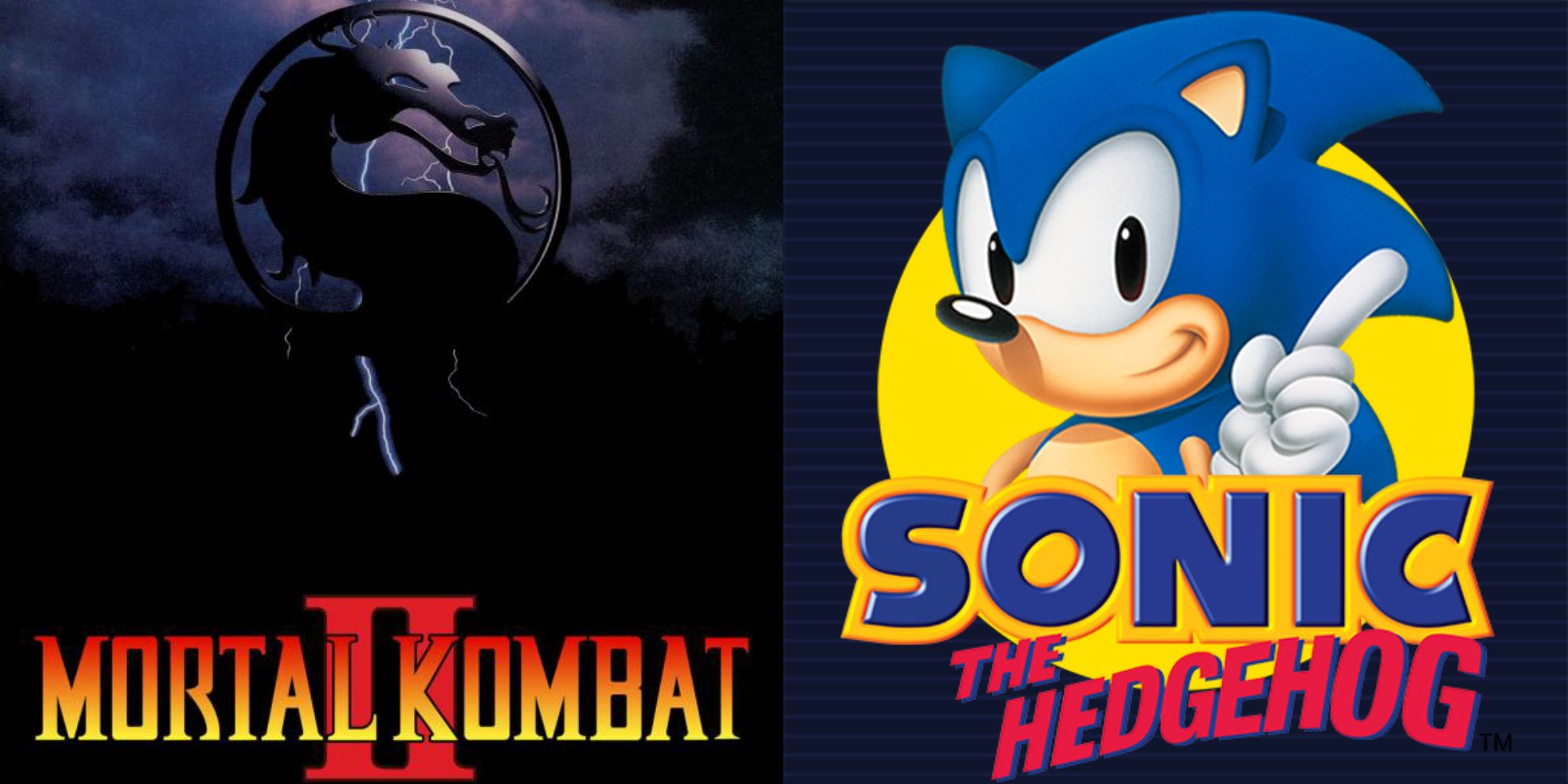 Split image covert art of Mortal Kombat 2 and Sonic the Hedgehog