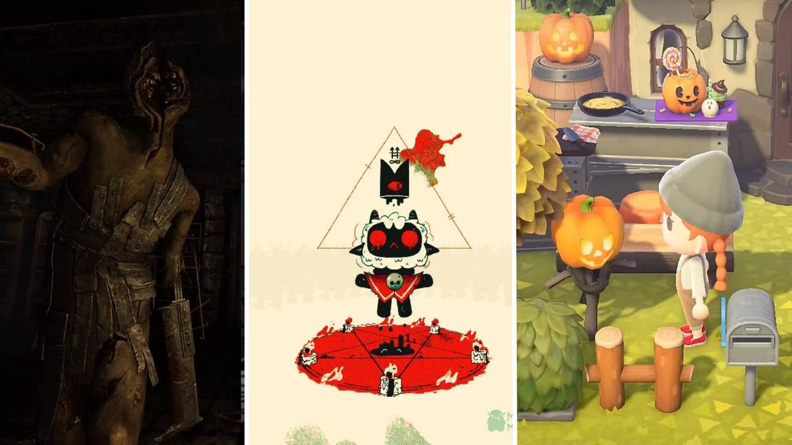 A grid of Amnesia, Cult of the Lamb, and Animal Crossing screenshots