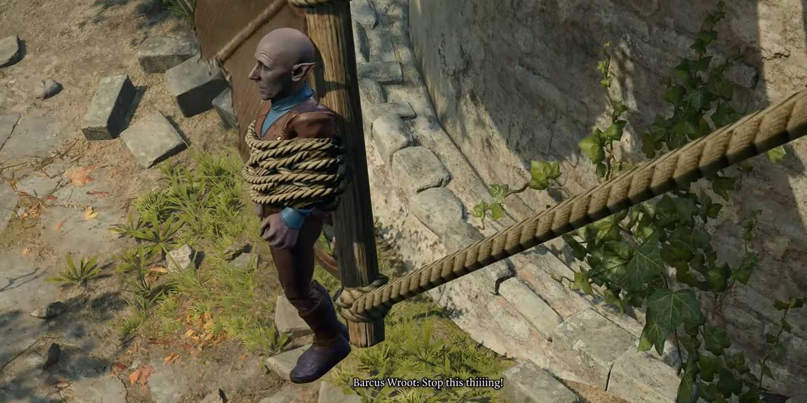 Barcus Wroot attached to windmill in Baldur's Gate 3.