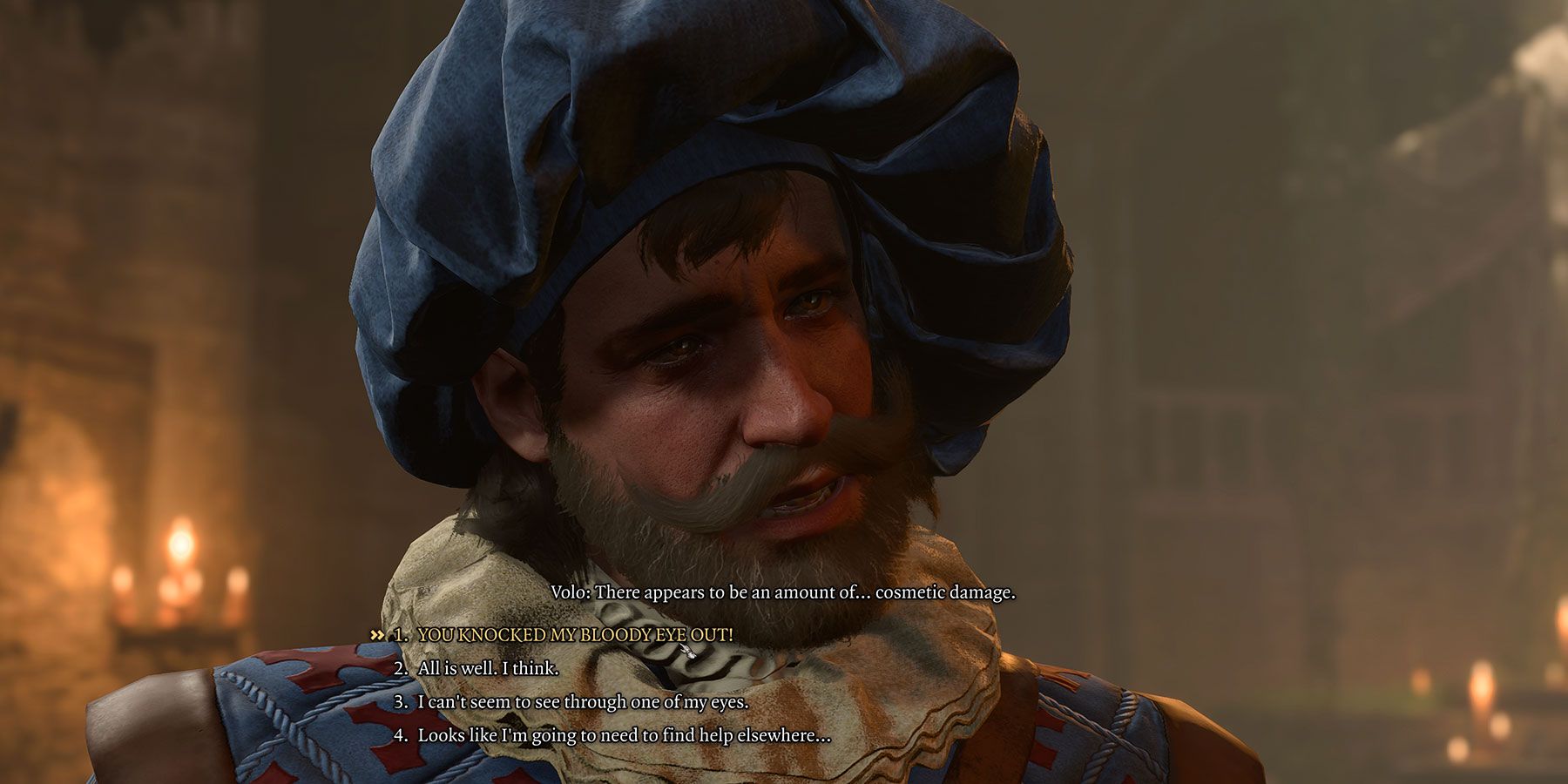 Volo eye removal dialog in Baldur's Gate 3.