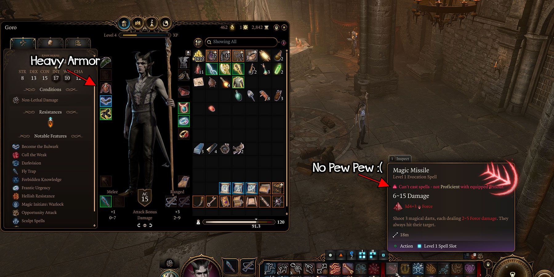 Equipping incorrect armor type affecting spellcasting in Baldur's Gate 3.