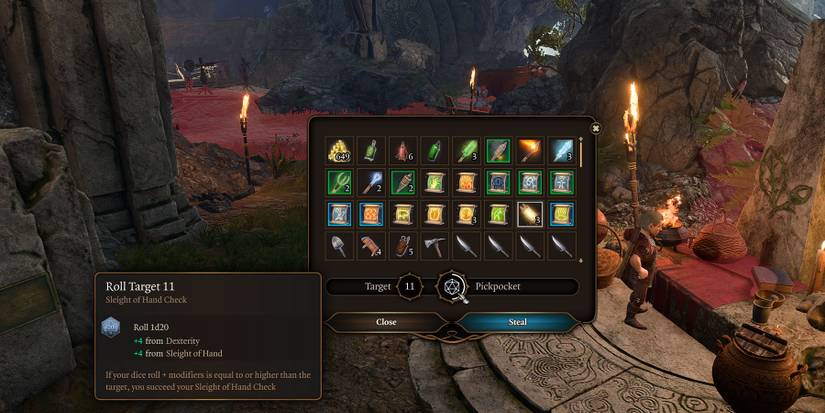 Pickpocketing a merchant in Baldur's Gate 3.