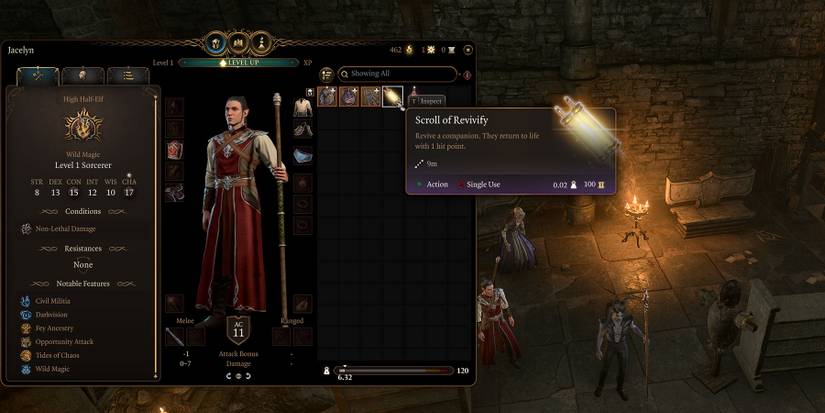 Taking a Hireling's Scroll of Revivify in Baldur's Gate 3.