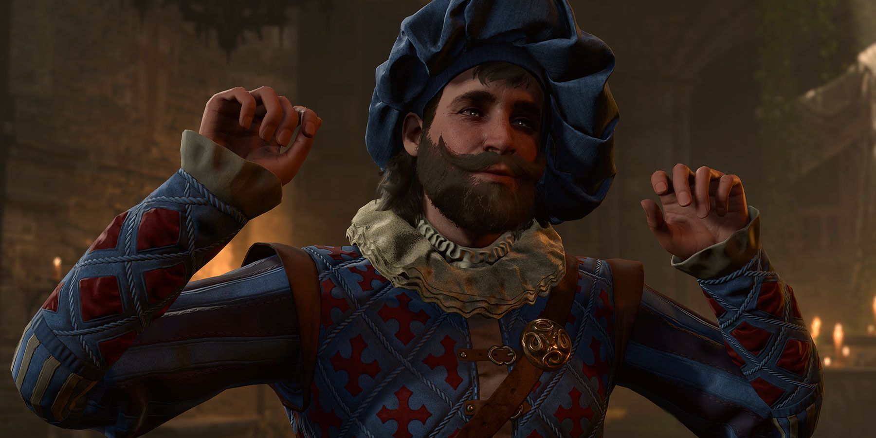 Close up of Volo with his arms up in Baldur's Gate 3