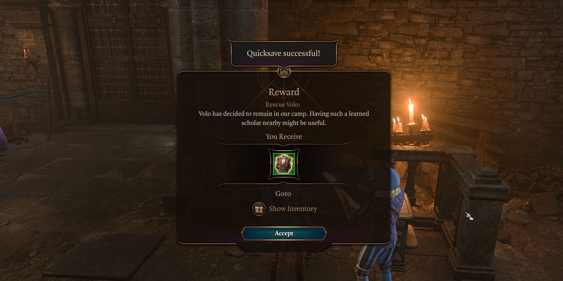 Volo unlocked in player Camp in Baldur's Gate 3.