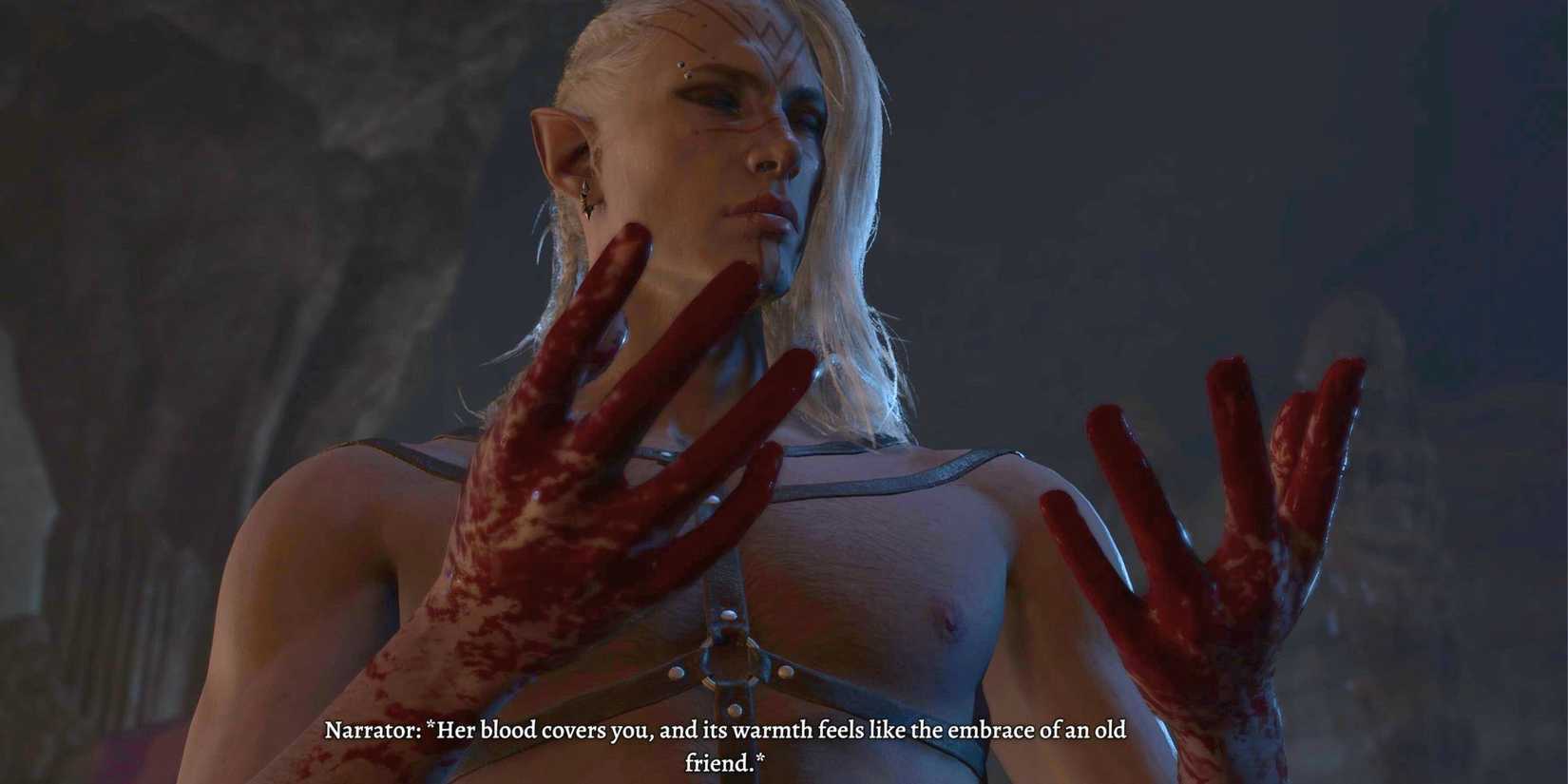 The Dark Urge with blood on his hands in Baldur's Gate 3