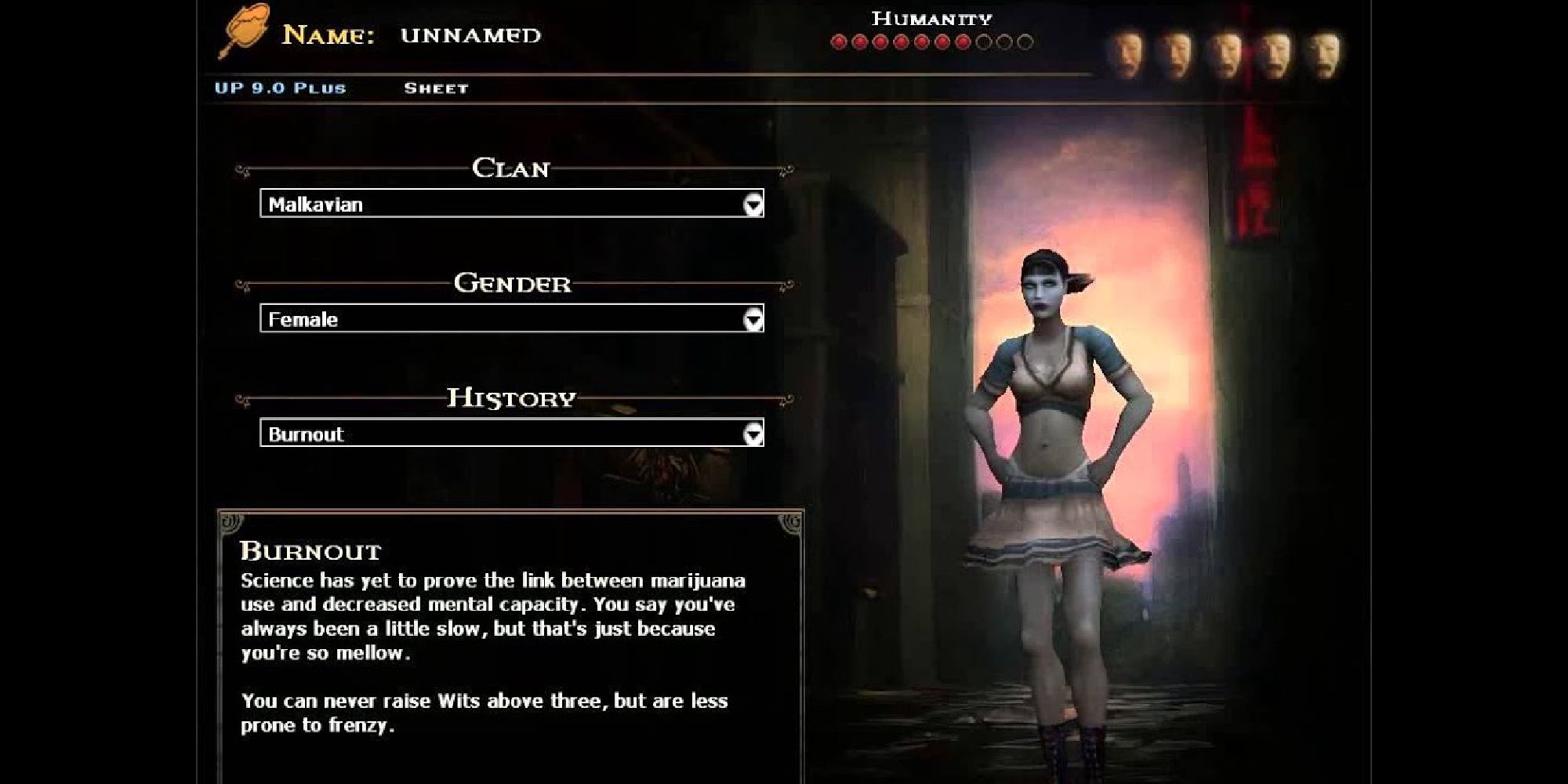 Bloodlines character choice screen Malkavian female