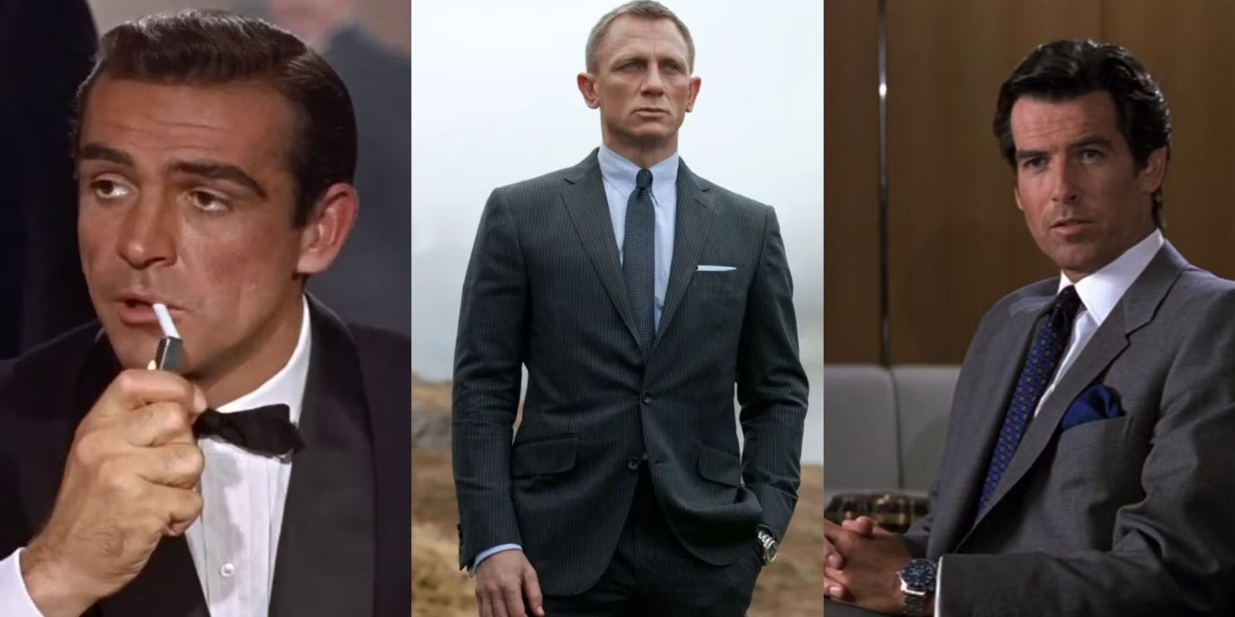 Sean Connery, Daniel Craig, and Pierce Brosnan as James Bond
