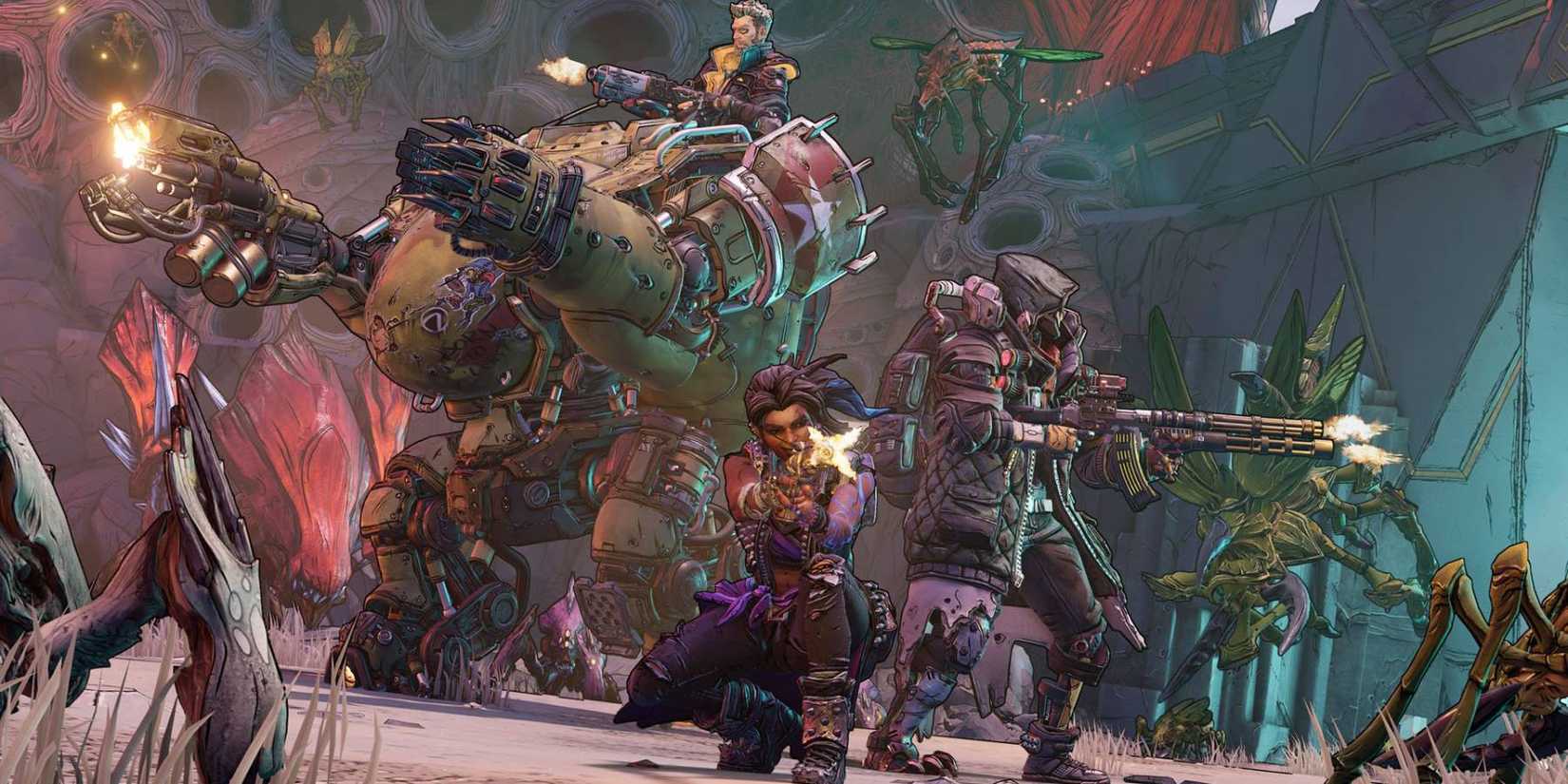 Zane, Moze, Amara, and FL4K fighting enemies in Borderlands 3