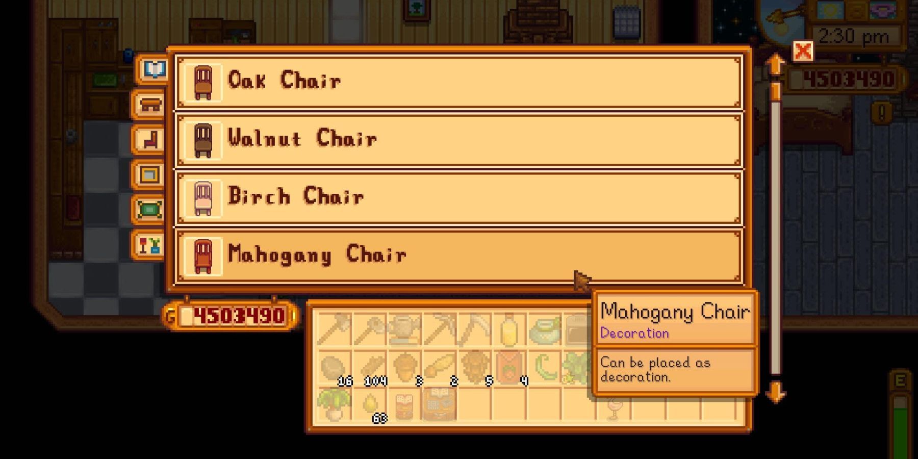 Chairs in Stardew Valley Furniture Catalog