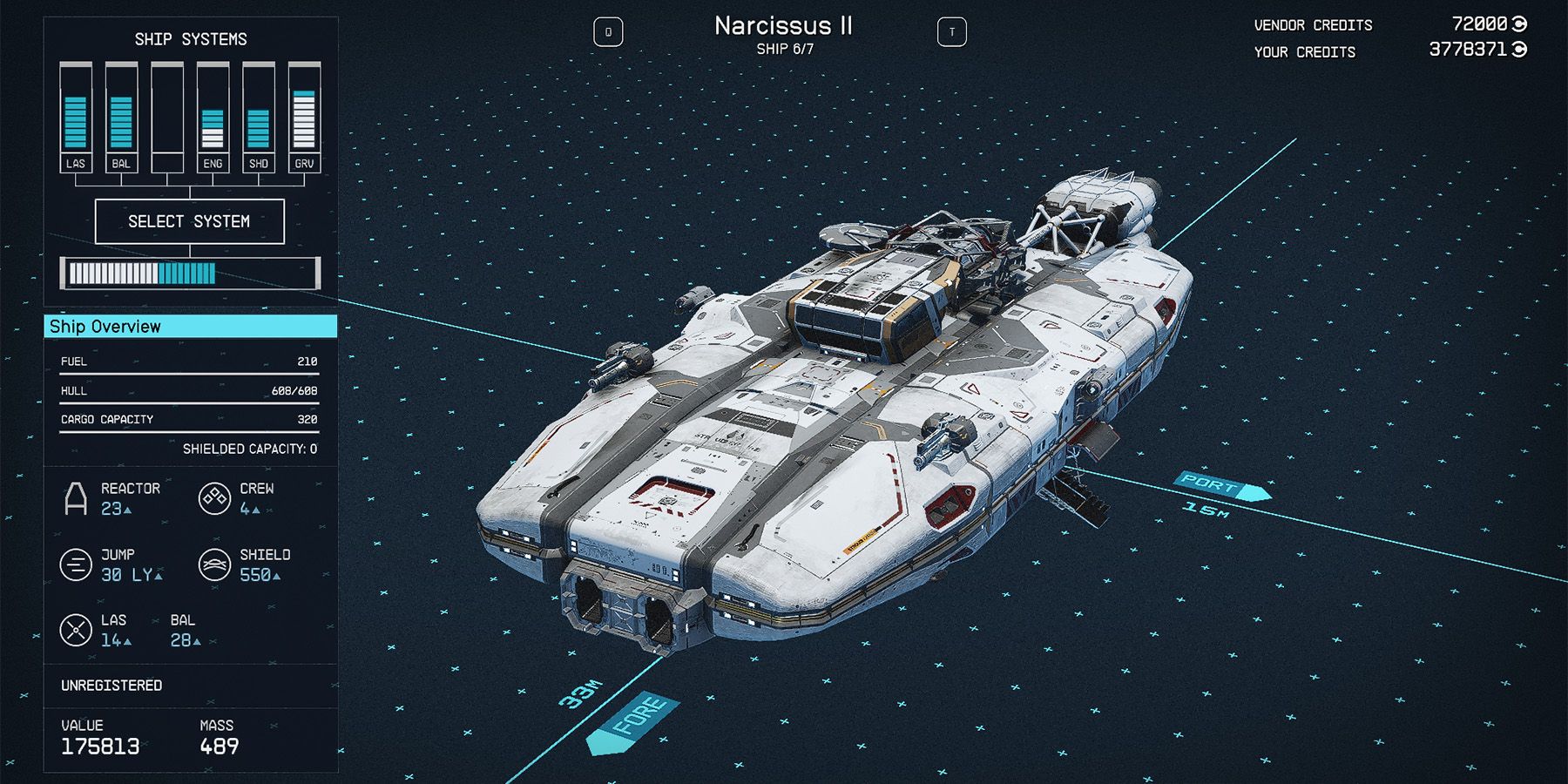 class a narcissus ii ship in starfield