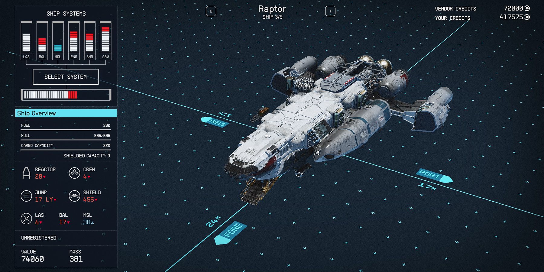 class a raptor ship in starfield