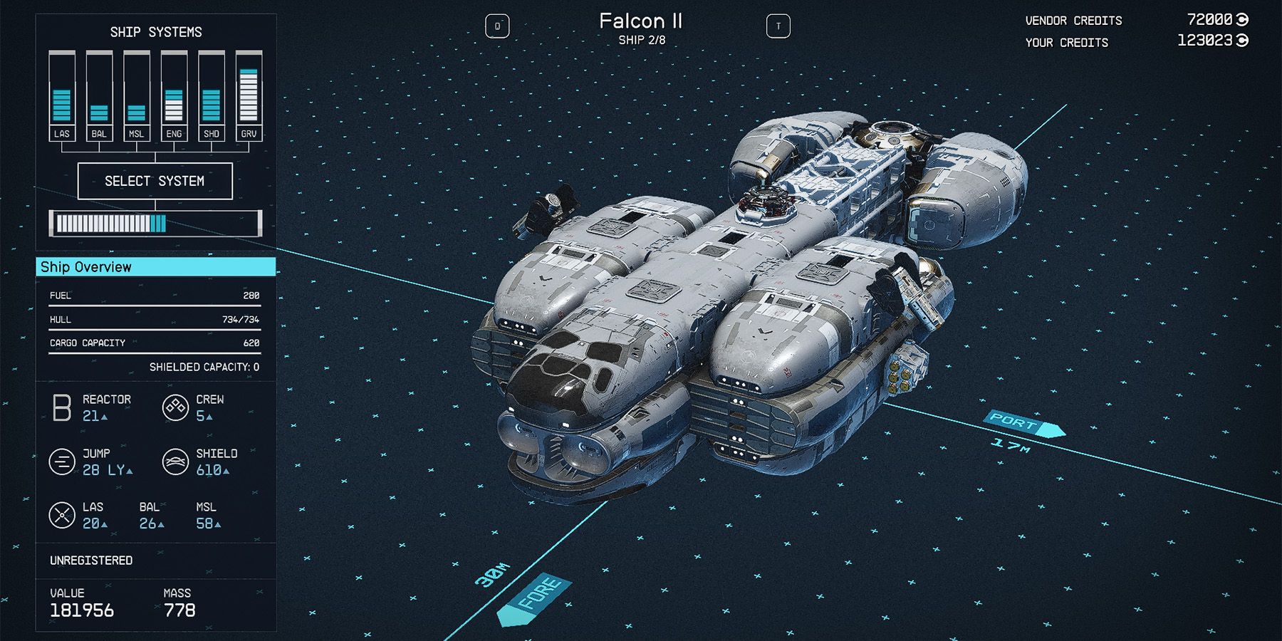 class b falcon ii ship in starfield