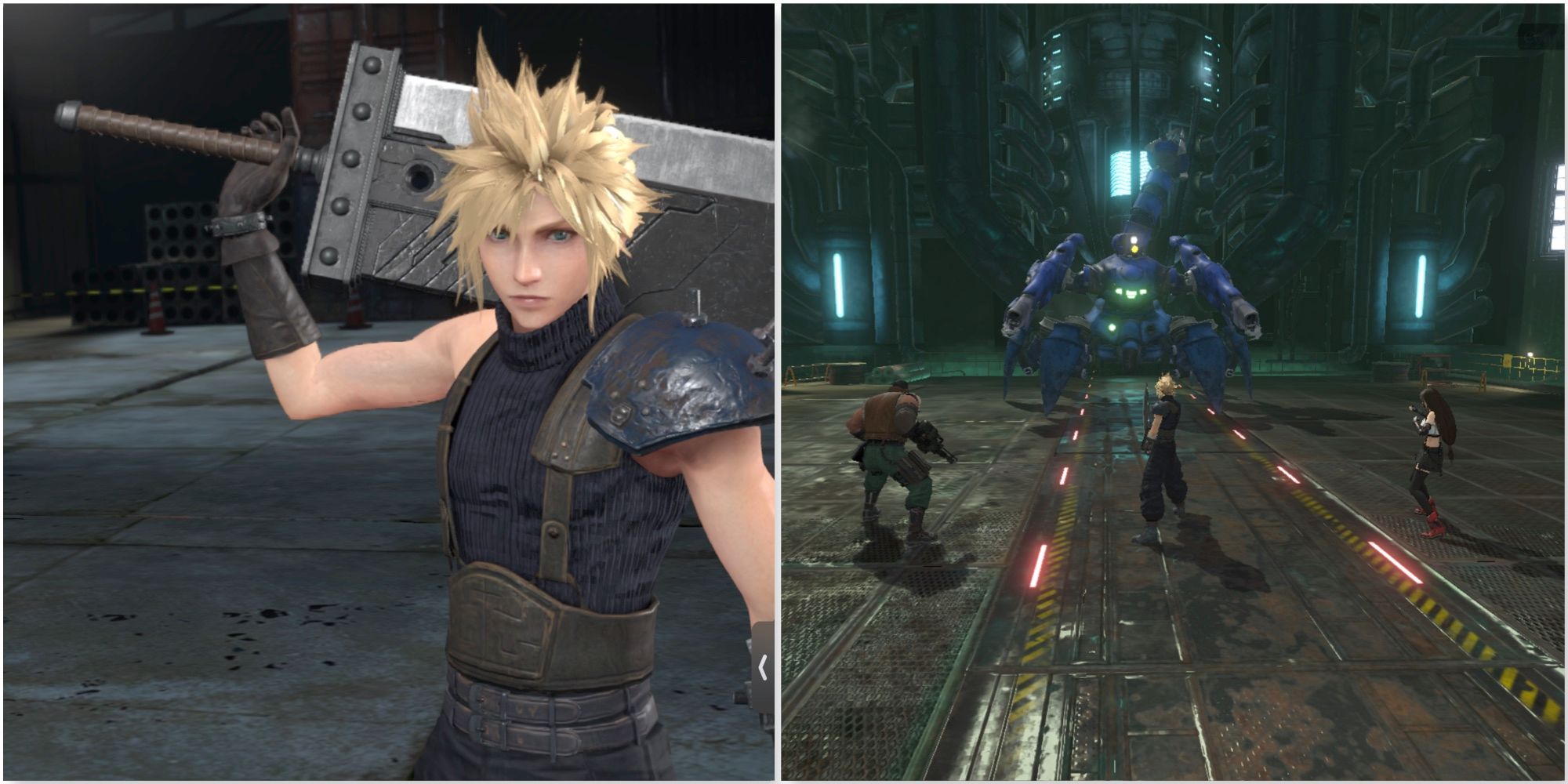 Cloud et combattre un boss dans Final Fantasy 7 Ever Crisis