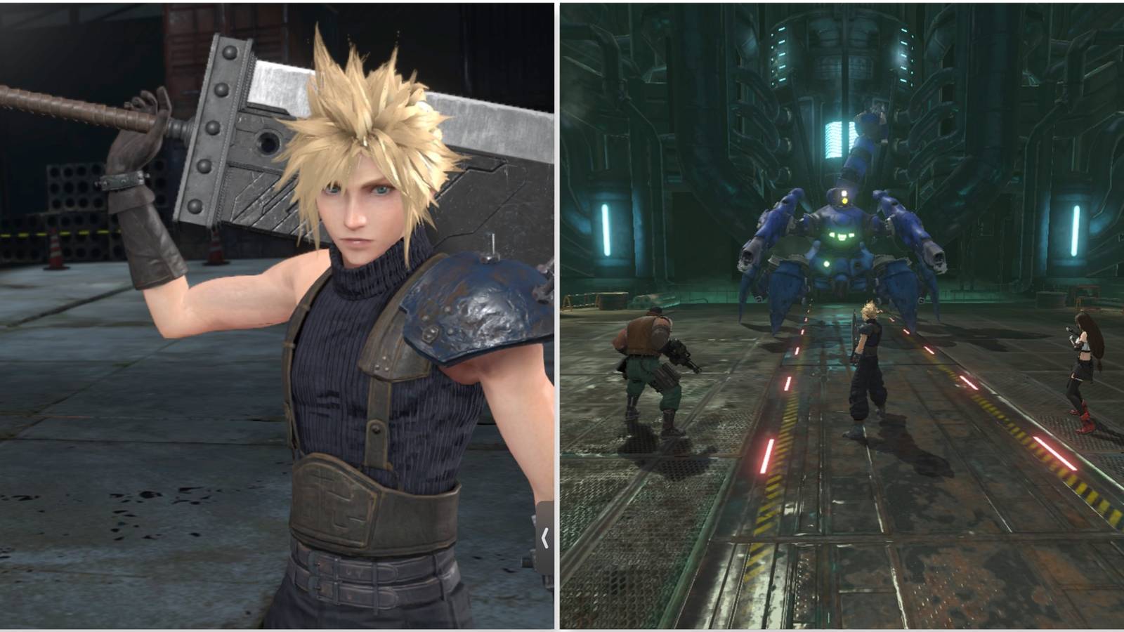 Cloud and Fighting a boss in Final Fantasy 7 Ever Crisis