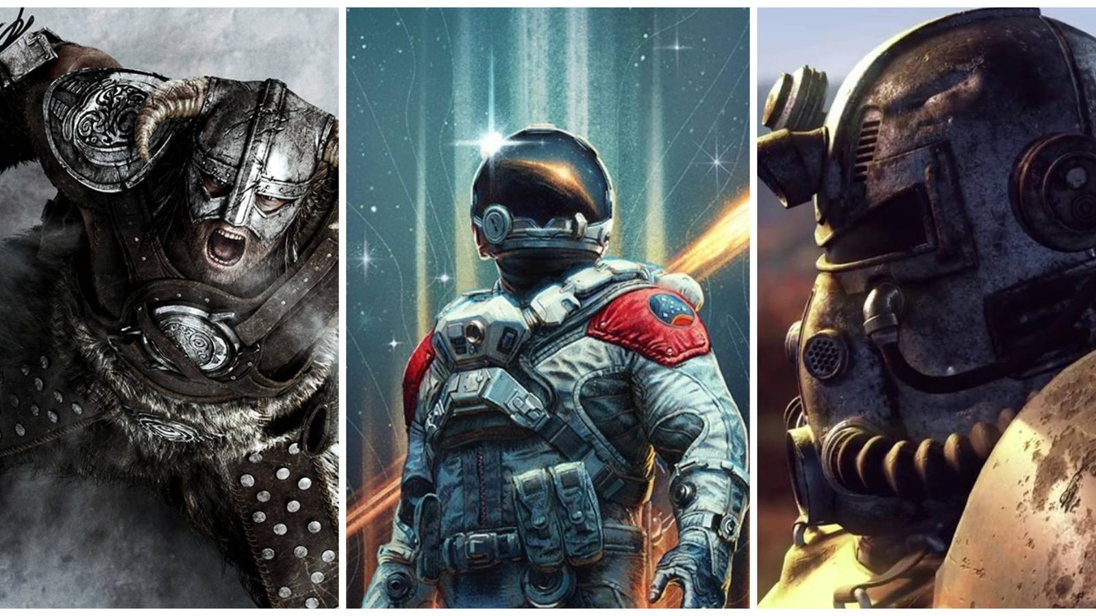 last dragon born in skyrim, starfield protagonist, fallout 76 power armor