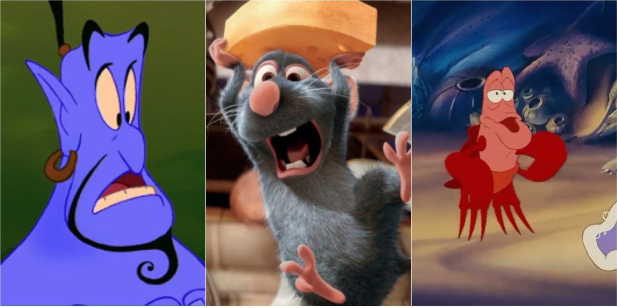 A feature image of Genie(Aladdin), Remy(Ratatouille), and Sebastian(The Little Mermaid)
