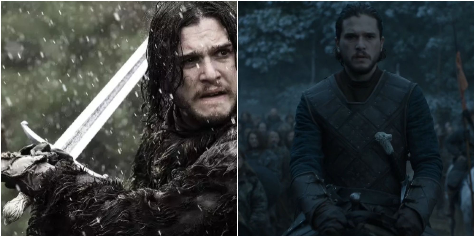 Split image of Jon Snow's Longclaw in Game of Thrones.