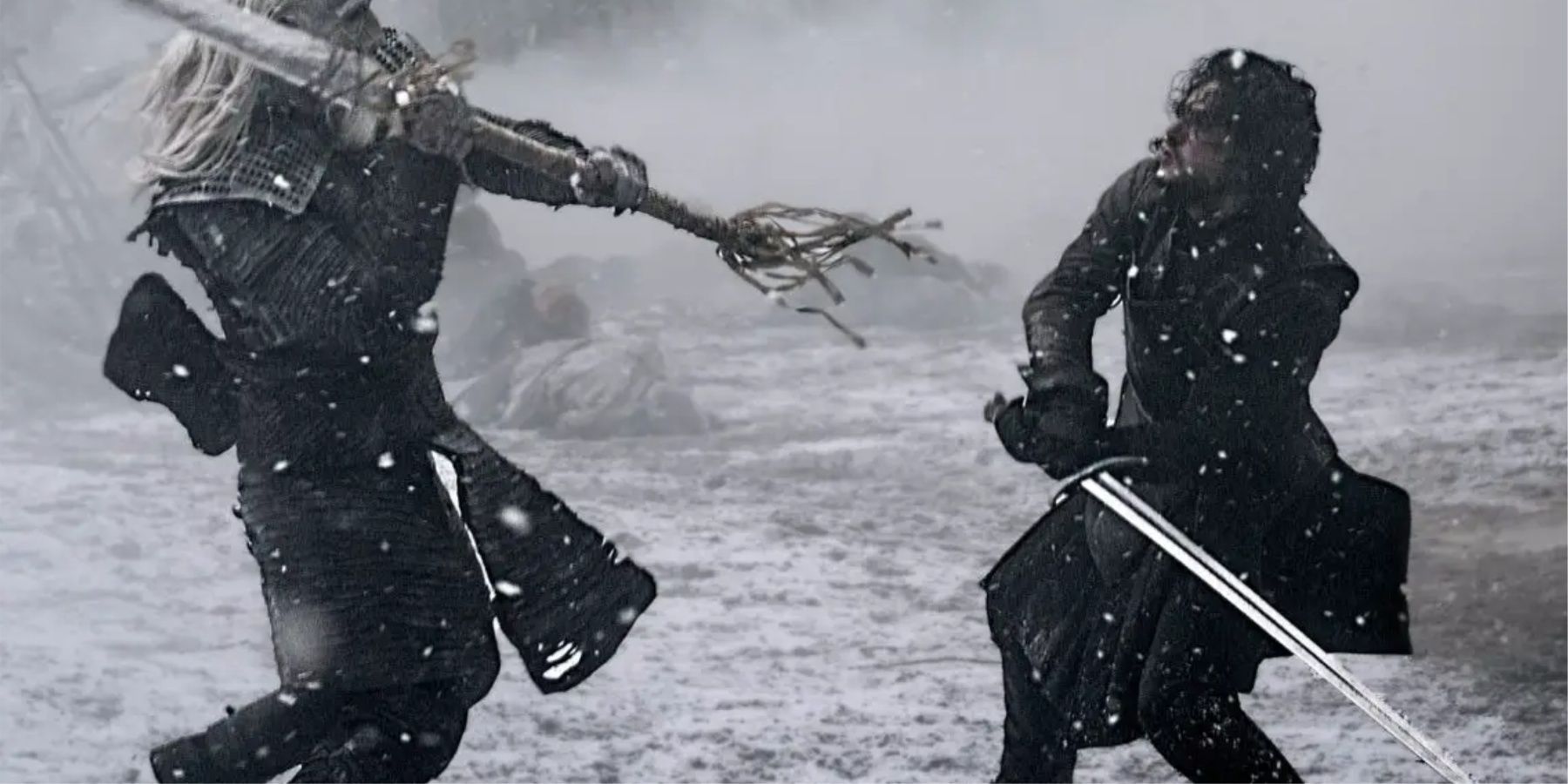 Um White Walker luta com Jon Snow em Hardhome em Game of Thrones.