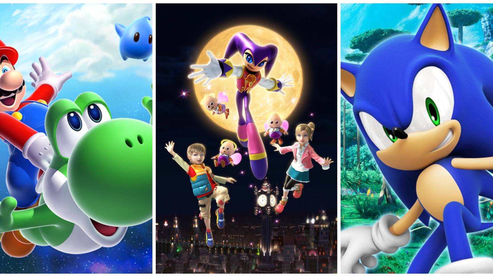 Mario, NiGHTS and Sonic side by side