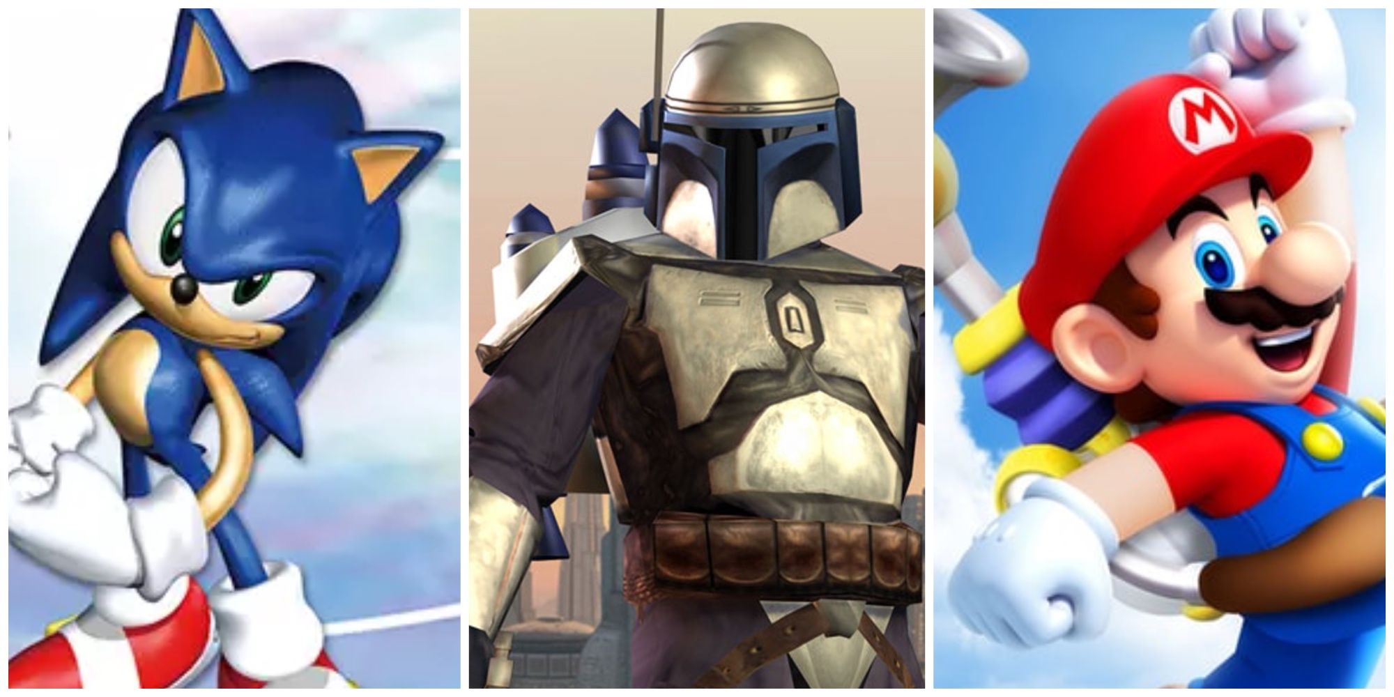 Sonic, Jango Fett and Mario side by side