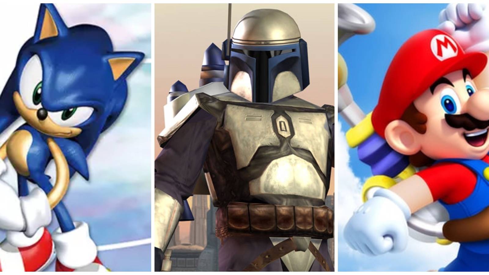Sonic, Jango Fett and Mario side by side