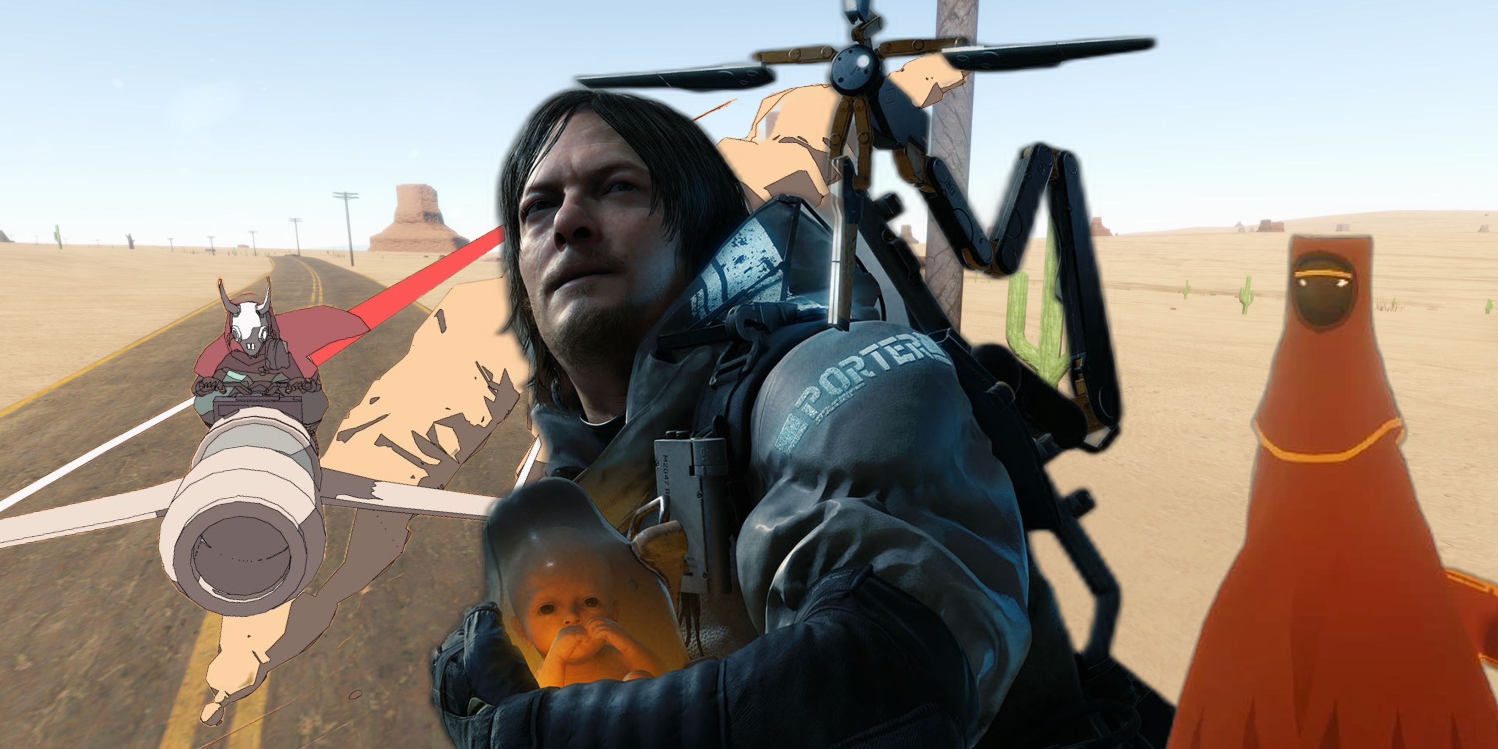 Best Games About Traveling (Featured Image) - Death Stranding + Sable + The Long Drive + Journey