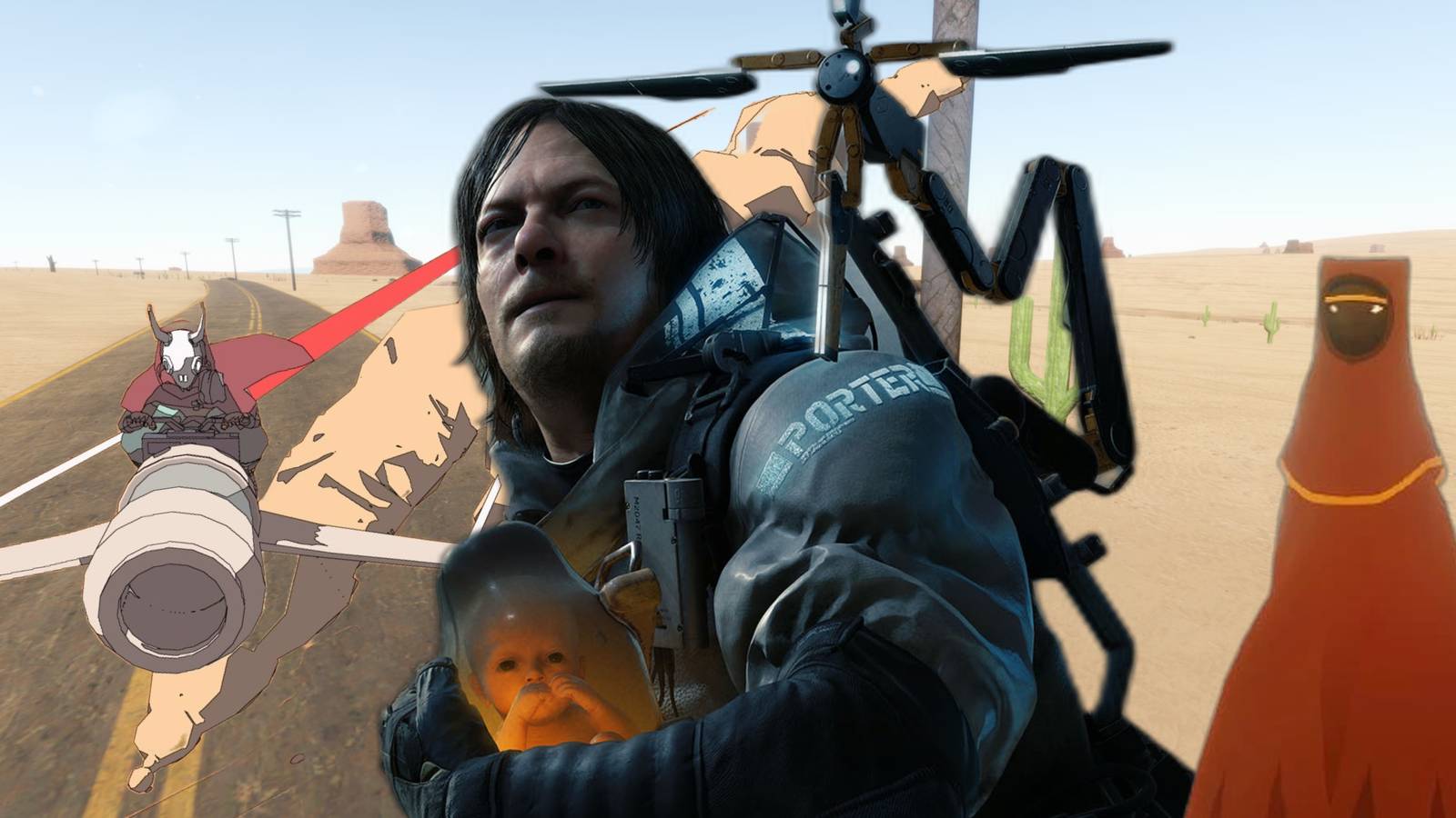 Best Games About Traveling (Featured Image) - Death Stranding + Sable + The Long Drive + Journey