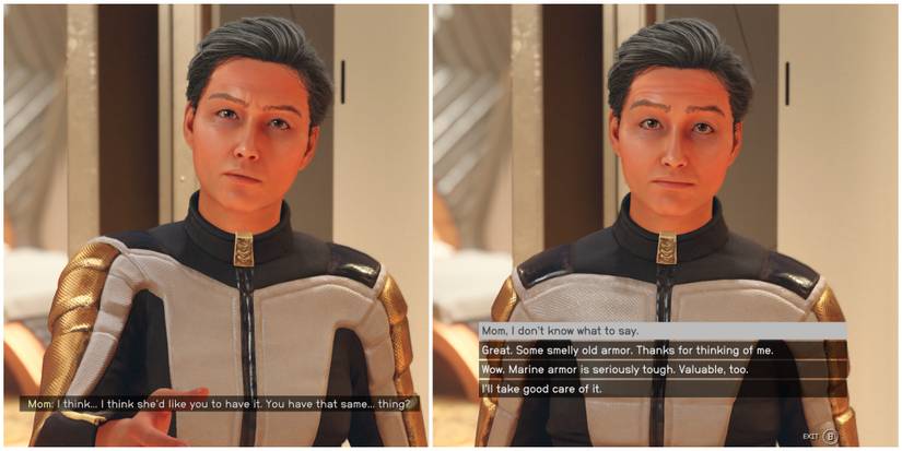 starfield mom handing gran gran's armor to the player
