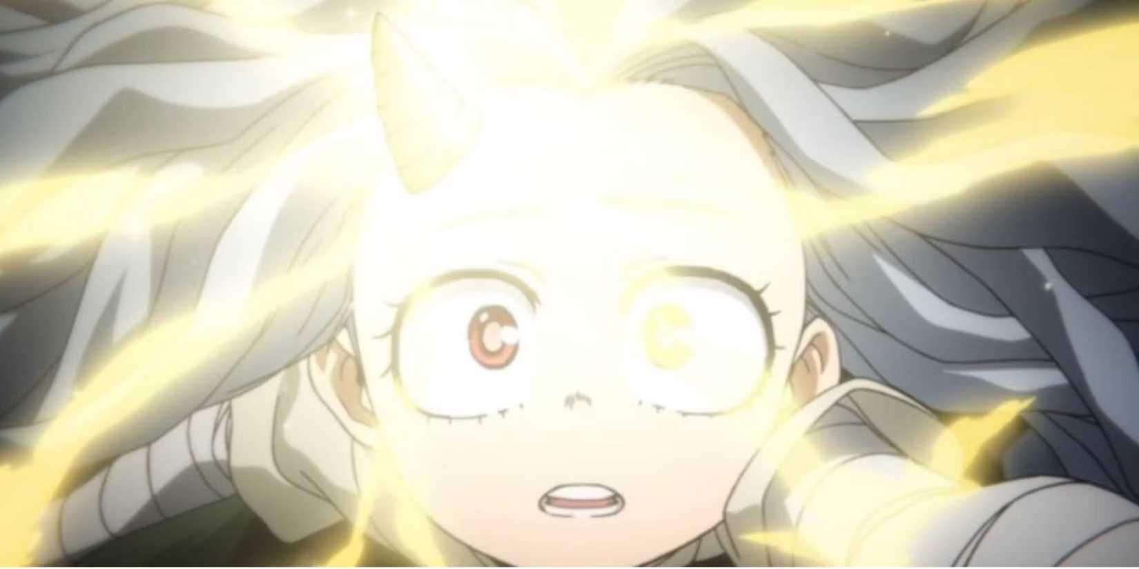 Eri activates Rewind while being helped by Izuku in My Hero Academia.