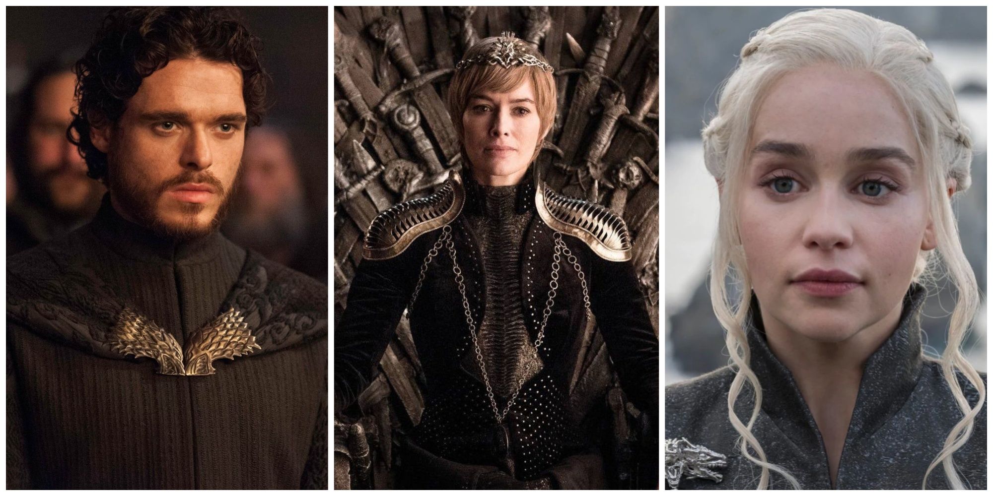 Split image showing Robb Stark, Cersei, and Daenerys