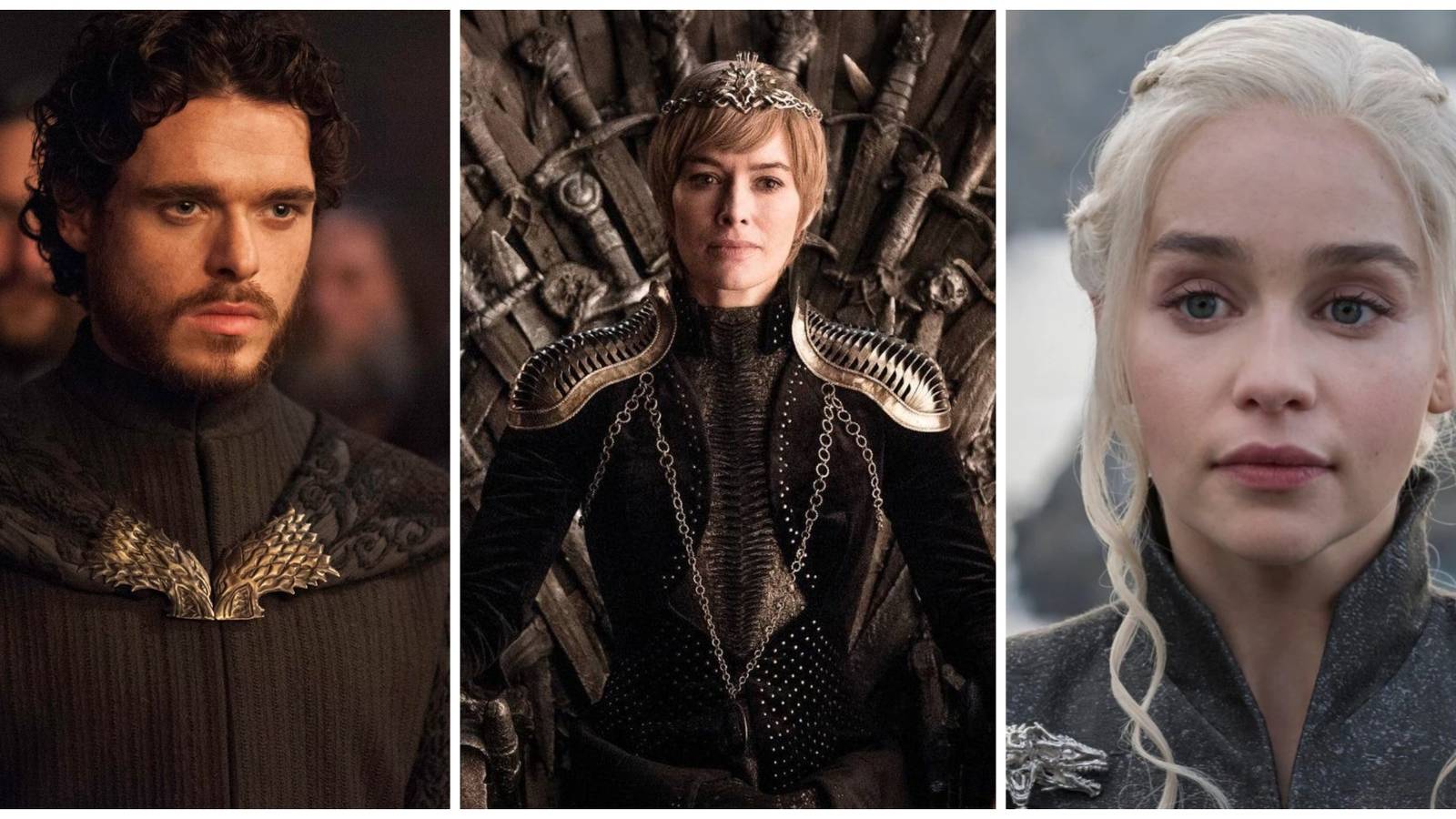 Split image showing Robb Stark, Cersei, and Daenerys