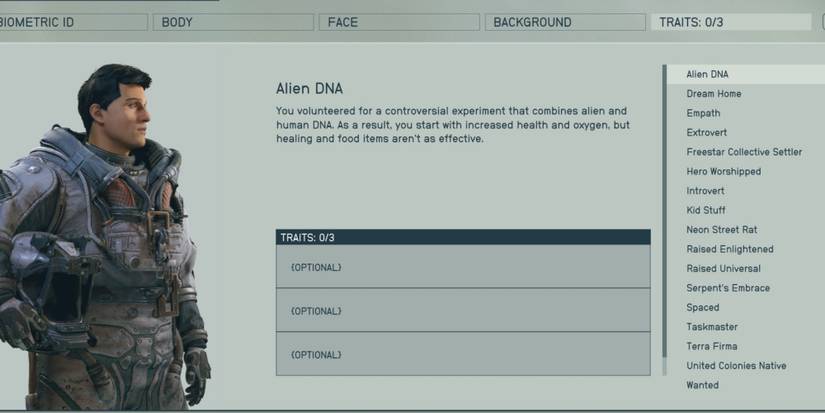 trait screen display all available traits in starfield