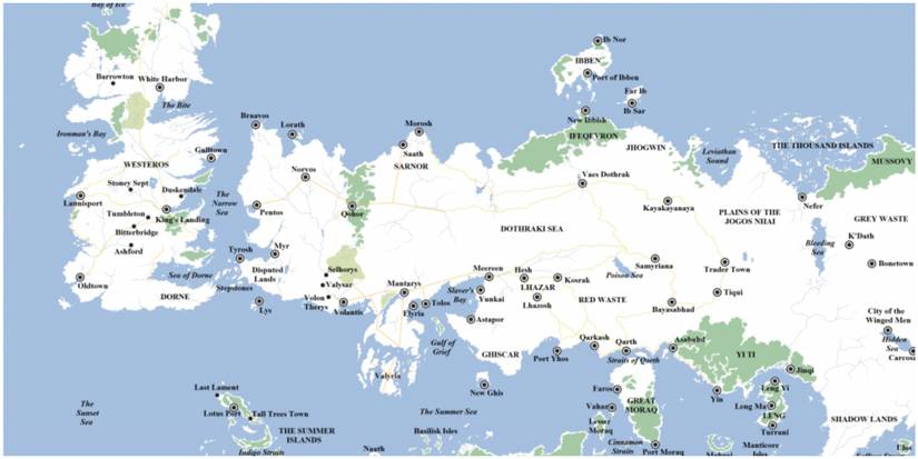 Known World map Game of Thrones.