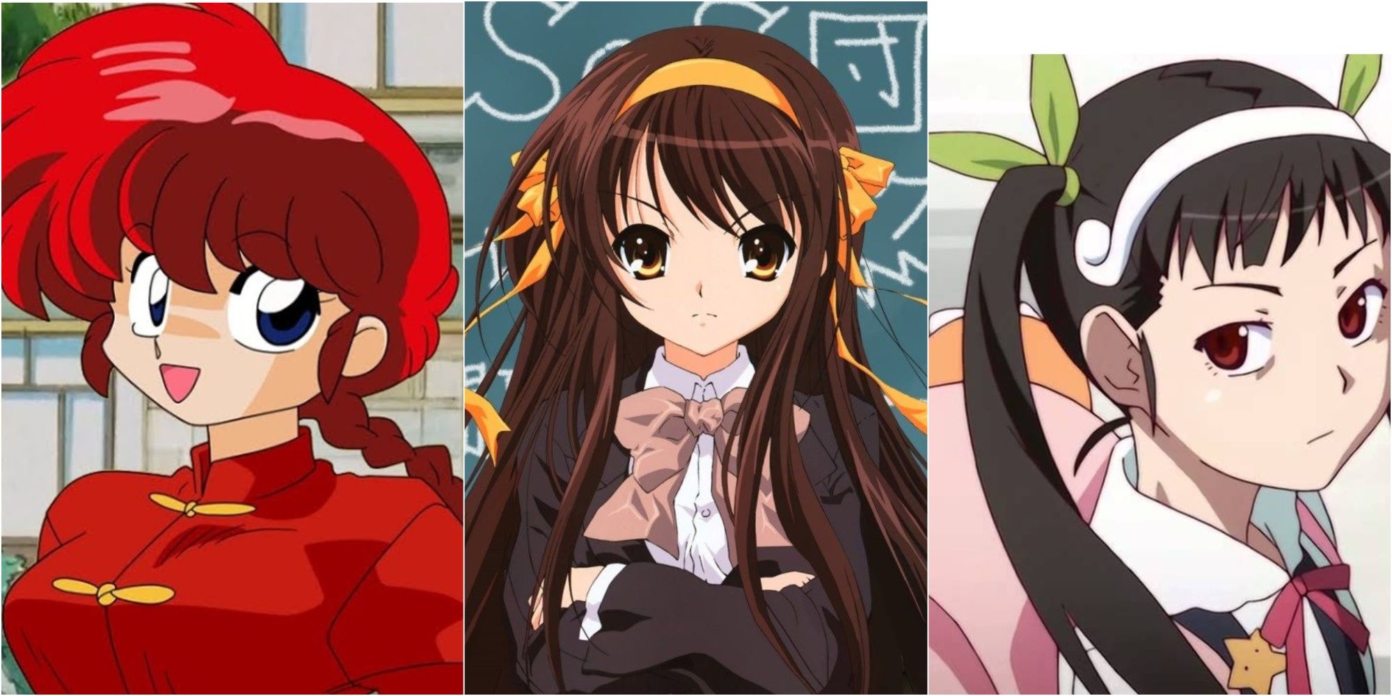 A featured of Ranma Saotome (Ranma ½), Haruhi Suzumiya (The Melancholy of Haruhi Suzumiya), and Mayoi Hachikuji (Bakemonogatari)