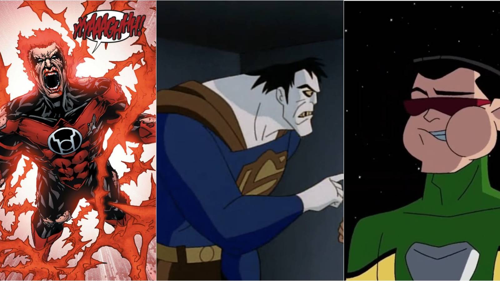  A feature Image of Red Lantern, Bizarro, and Matter Eater from DC comics