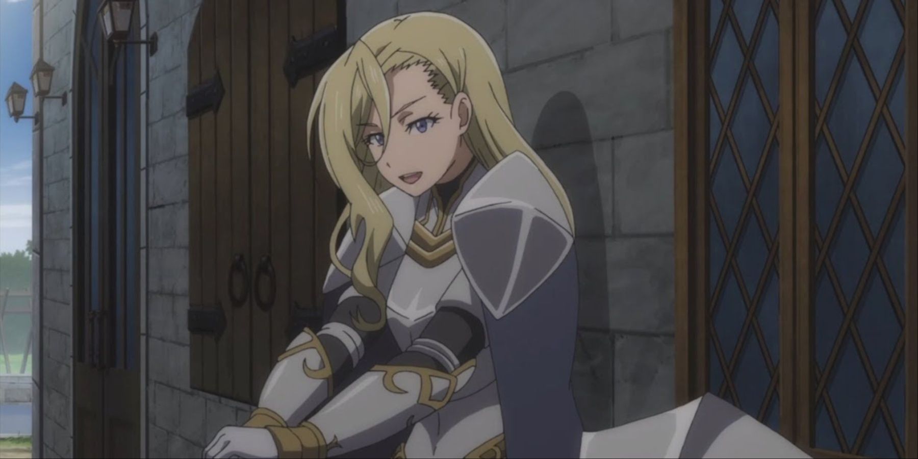 Female Knight Smiling After Training With Heavy Warrior In Goblin Slayer