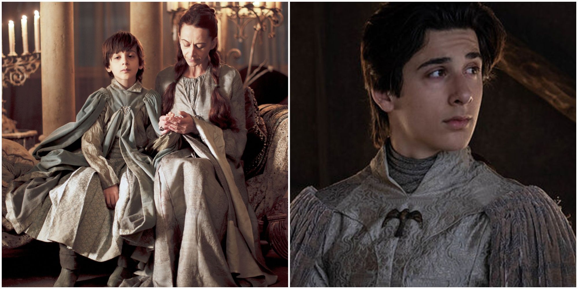 Split image showing Lord Robin and Lysa Arryn in Game of Thrones.