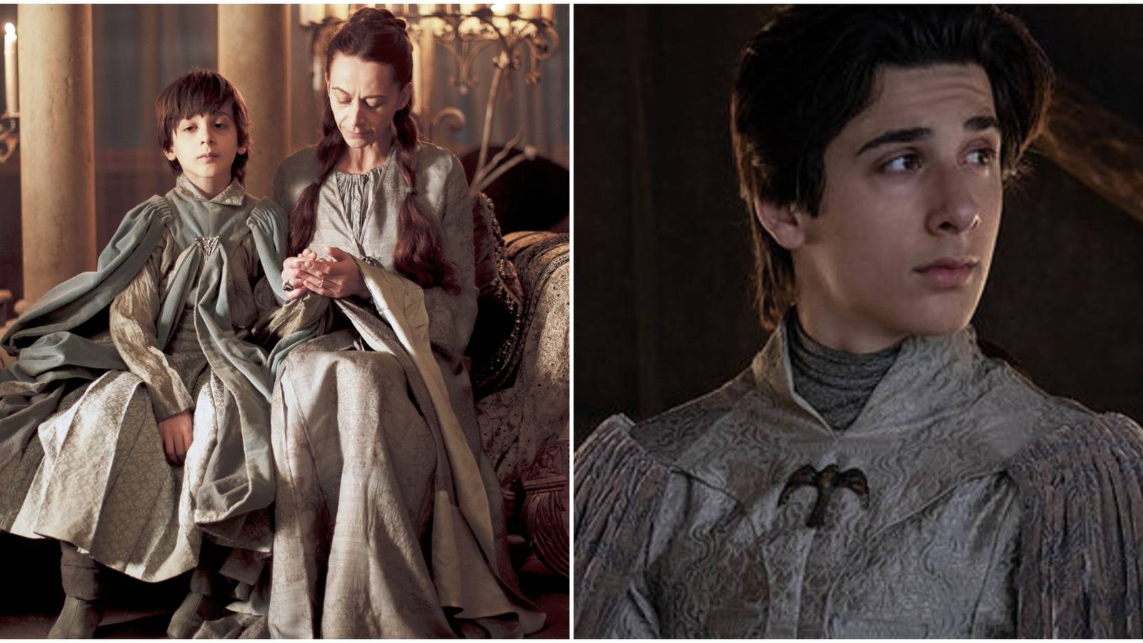 Split image showing Lord Robin and Lysa Arryn in Game of Thrones.