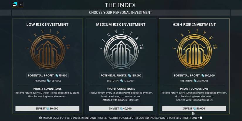 Index game-mode option showcase in Warframe