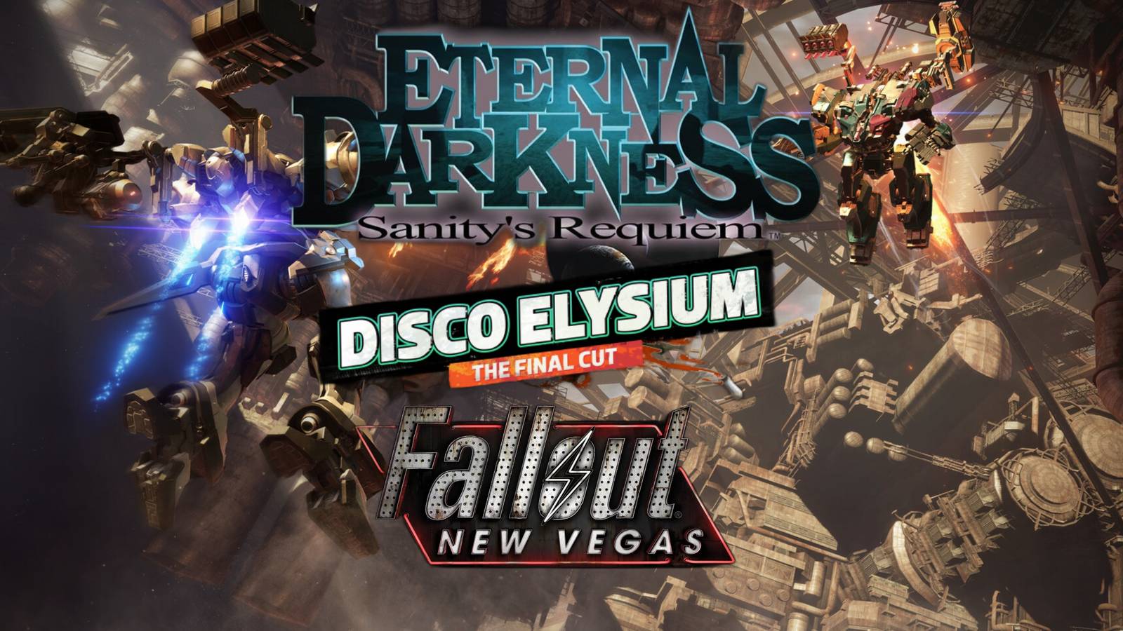 Games You Should Play Multiple Times (Featured Image) - Armored Core 6 + Disco Elysium + Fallout: New Vegas + Eternal Darkness