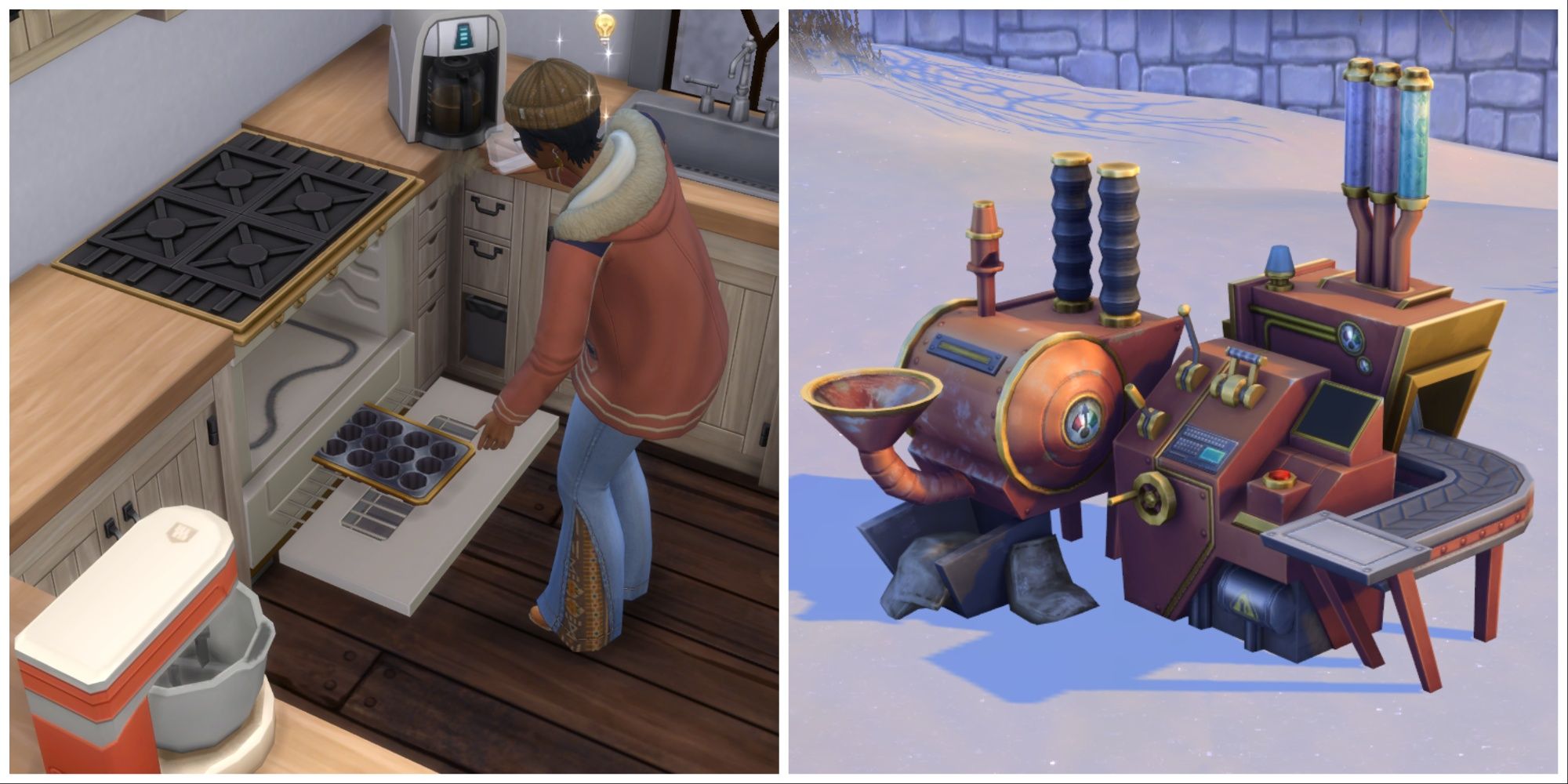 making cupcakes in the oven and in the cupcake manufacturing facility machine