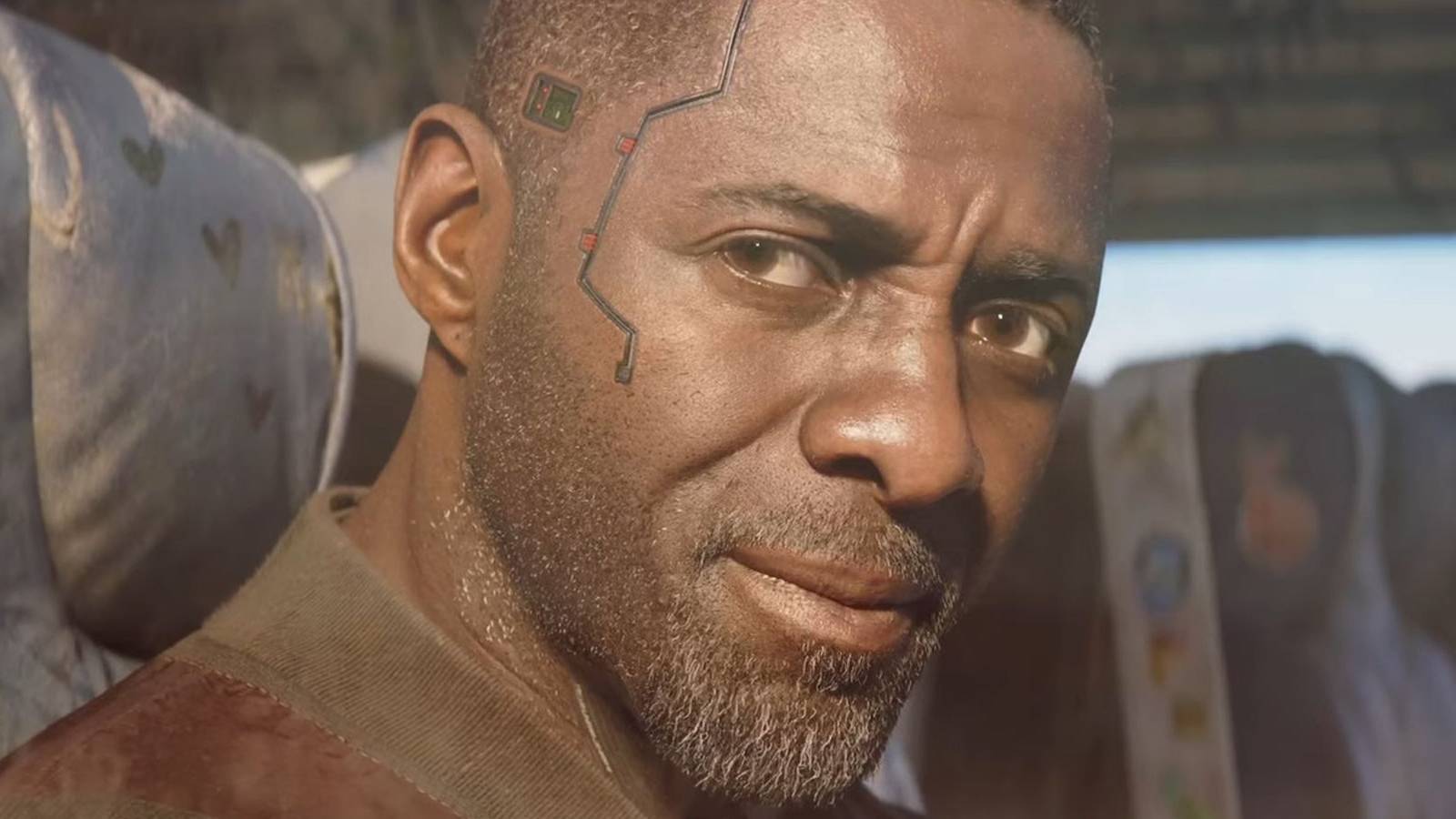 A close-up screenshot of Solomon Reed looking at the camera in Cyberpunk 2077: Phantom Liberty.
