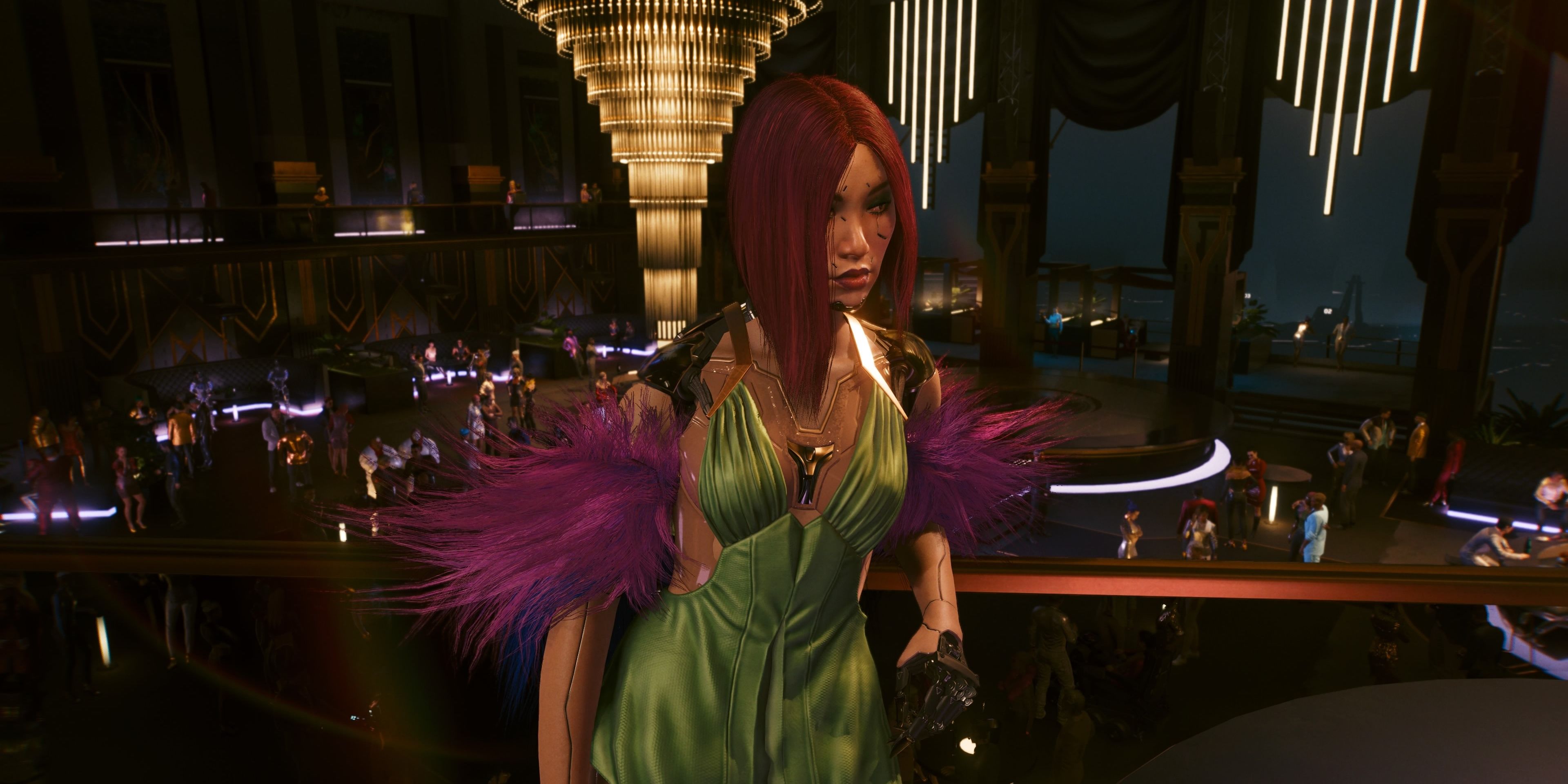 somgbird in a dresss in cyberpunk 2077 phantom liberty